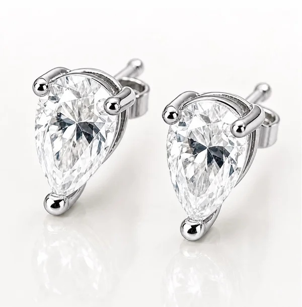 Lab Diamonds 3 CTW Stud Earring Pear Shape cut 14K White Gold