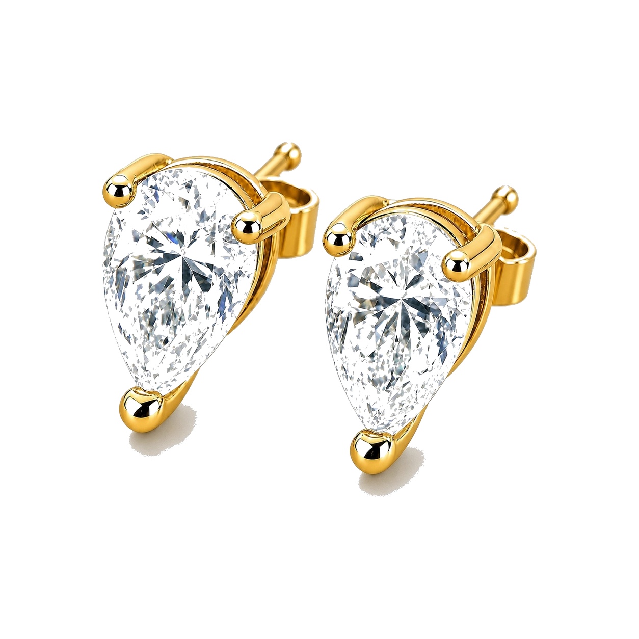 Lab Diamonds 3 CTW Stud Earring Pear Shape cut 14K Yellow Gold