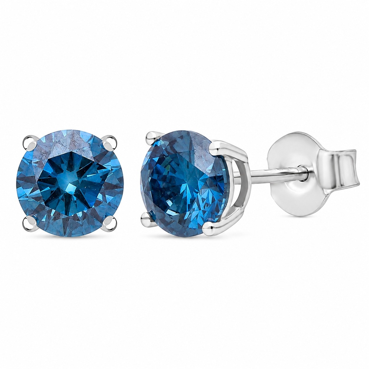 Blue Lab Diamonds Stud Earrings — 14K White Gold