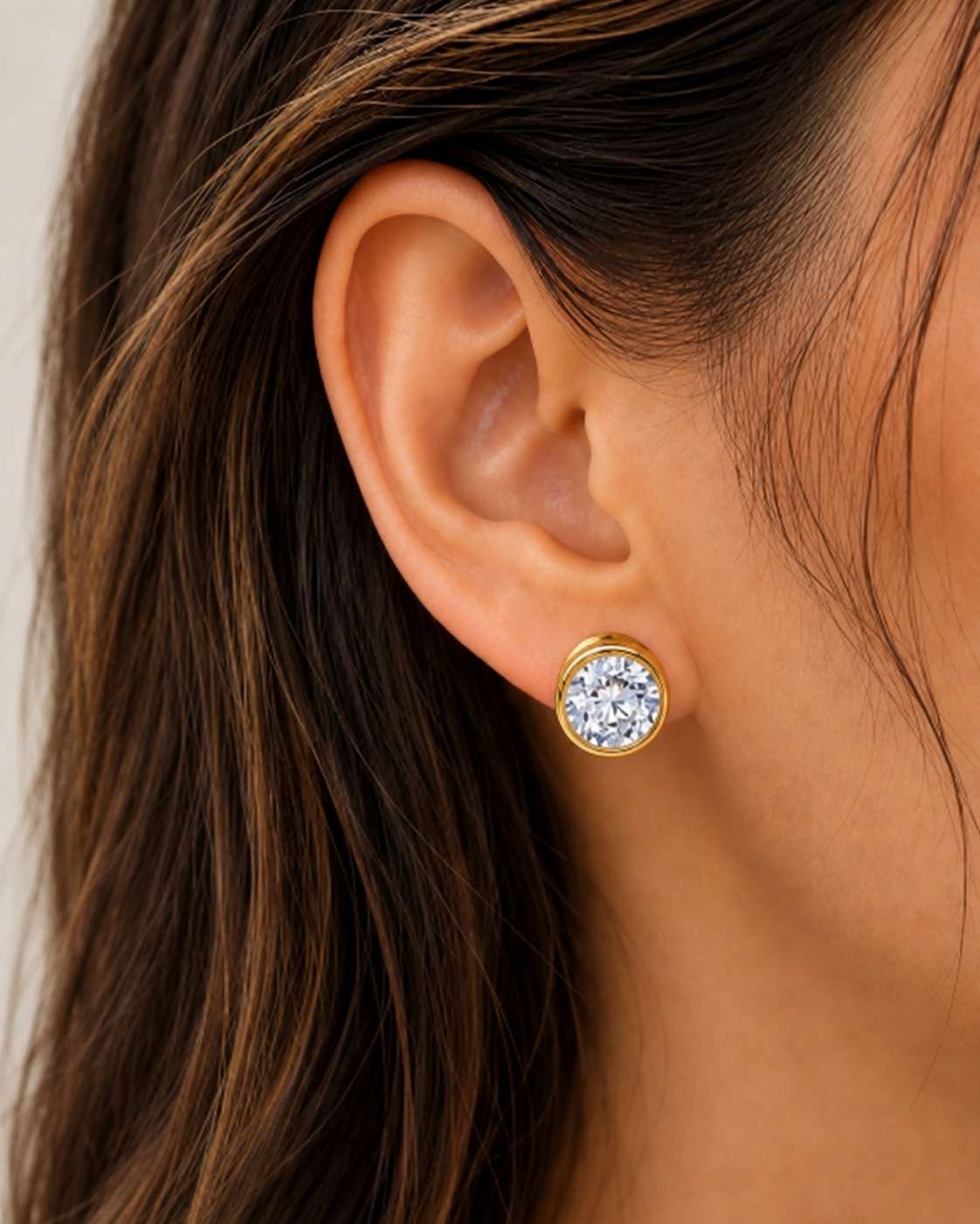 3 CTW Bezel 14K Yellow Gold Lab Diamonds Stud Earrings