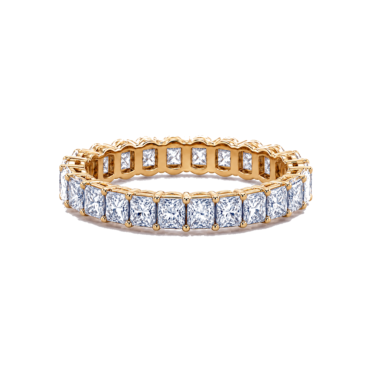 Lab 7 CTW Princess Cut Prong Yellow Gold Eternity Ring