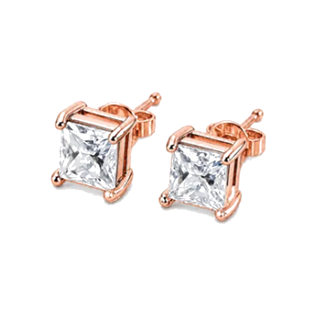 Lab Princes Cut Diamonds 3 CTW 14K Rose Gold Prong Stud Earrings