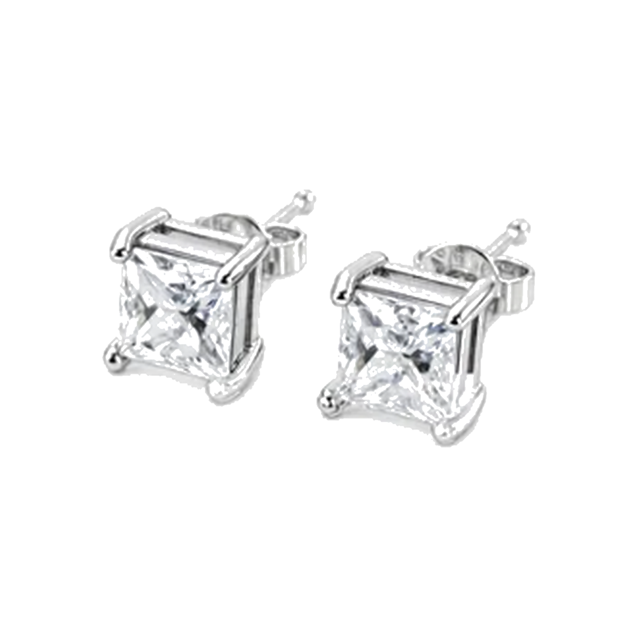Lab Princes Cut Diamonds 3 CTW 14K White Gold Prong Stud Earrings