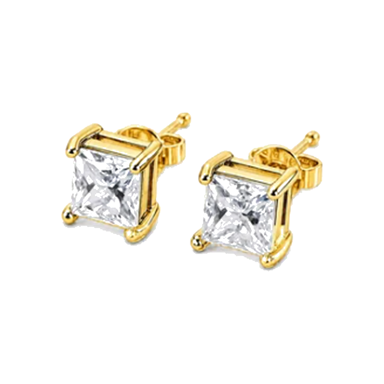 Lab Princes Cut Diamonds 3 CTW 14K Yellow Gold Prong Stud Earrings
