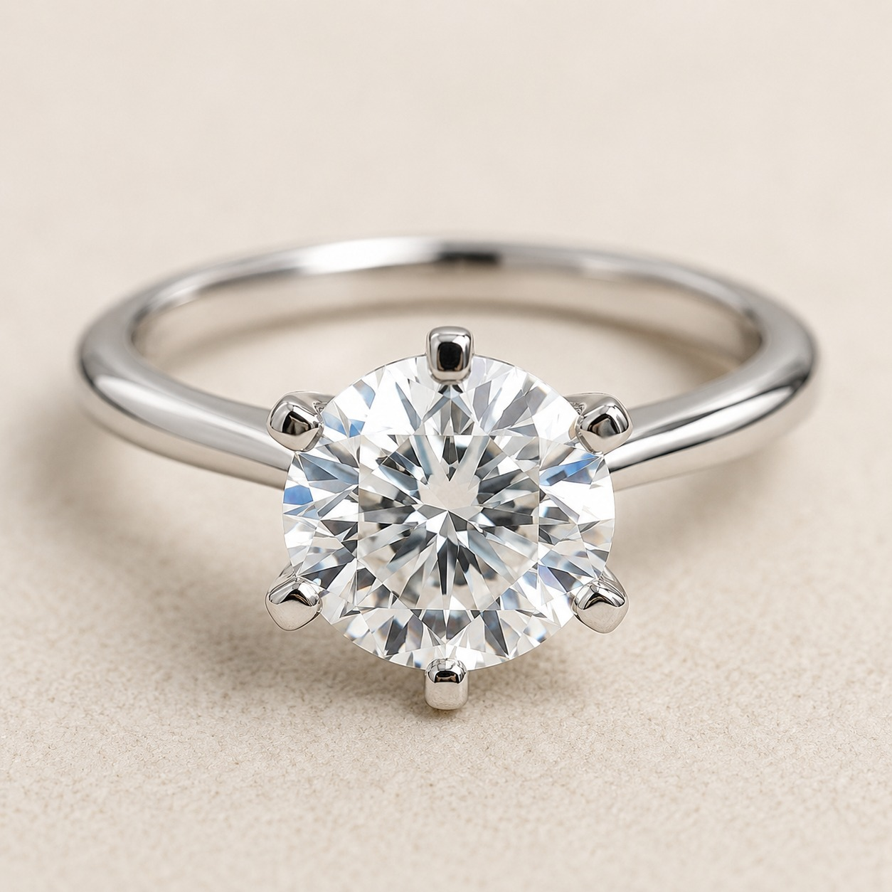 14K Round Solitaire White Gold Ring